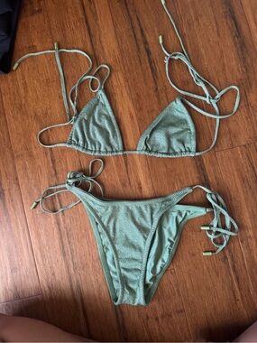 triangl swimwear Sage Green Textured String Bikini